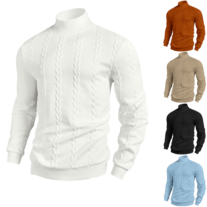 Mens Fashion Mullet - Sweter Kerah Tinggi Kasual Jacquard Pria