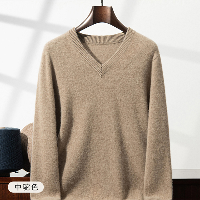 Mens Fashion Mullet - Sweater Kasmir Tebal Pria V-Neck Sweater