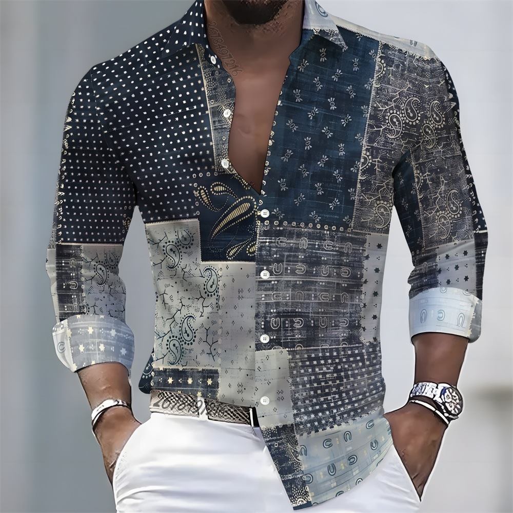 Fashion Mens Shirt - Kemeja pria lengan panjang motif cetak
