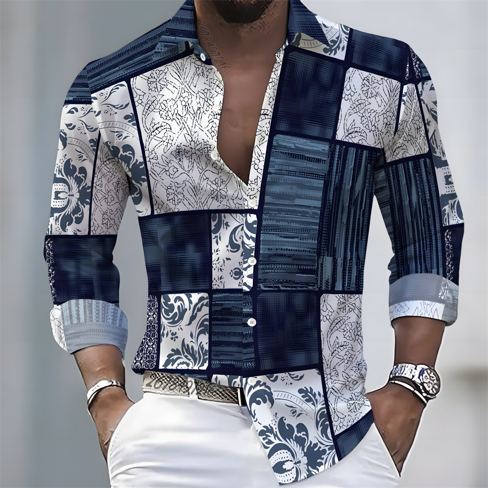 Fashion Mens Shirt - Kemeja Pria Lengan Panjang Motif Blok