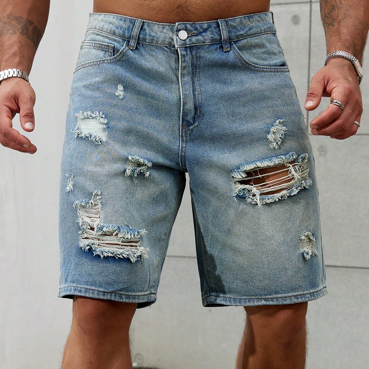 Men Fashion Jeans - Celana pendek Jeans sobek pria, bawahan
