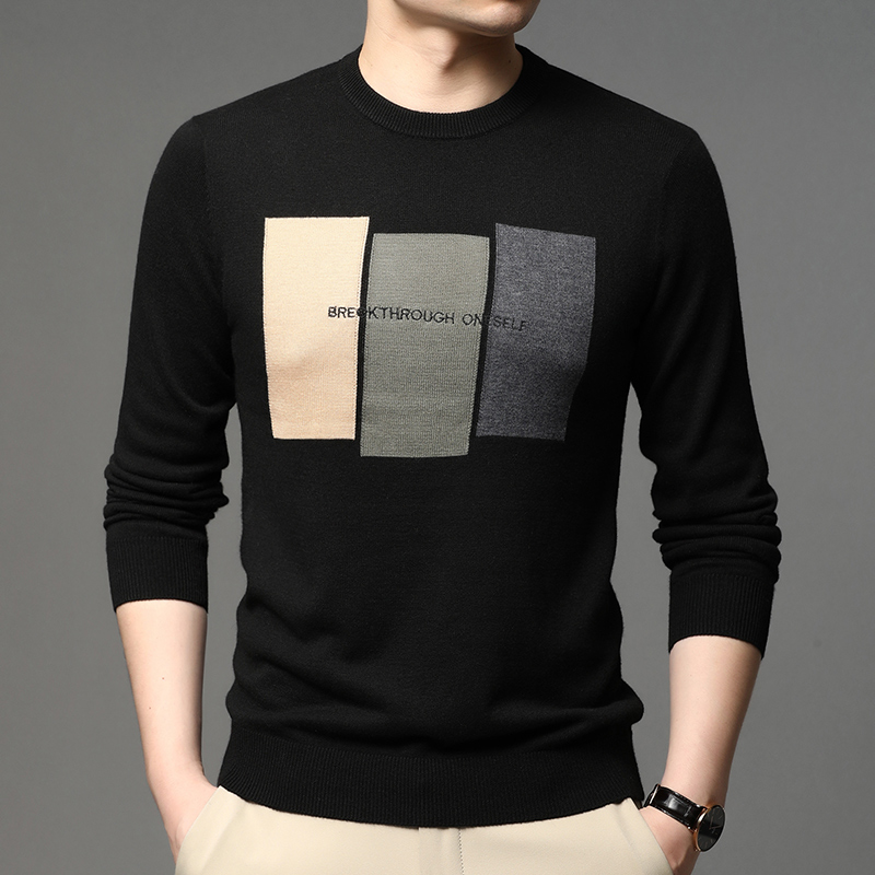 Mens Fashion Mullet - Sweter pria rajut jacquard modis, pullover