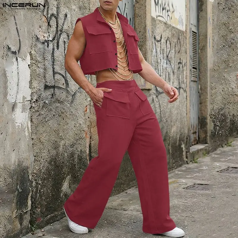 INCERUN Set Pria Atasan Crop T - Fashion Mens Shirt ulasan dan harga