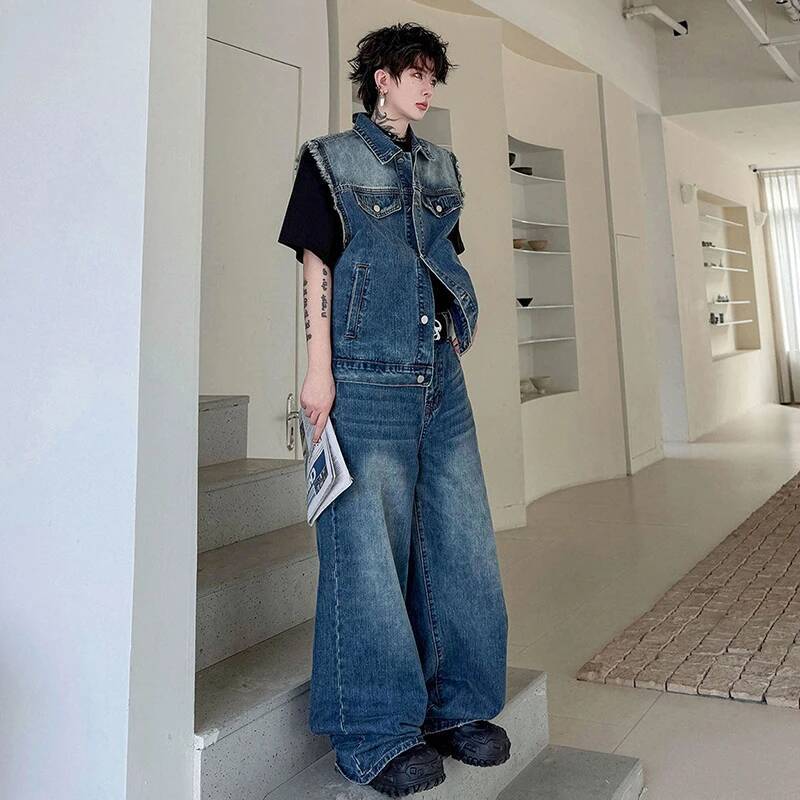 LUZHEN 2026 Set Dua Potong Den - Men Fashion Jeans ulasan dan harga