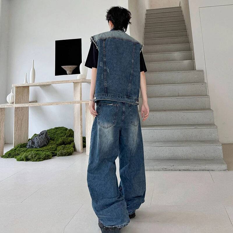 LUZHEN 2026 Set Dua Potong Den - Men Fashion Jeans ulasan dan harga
