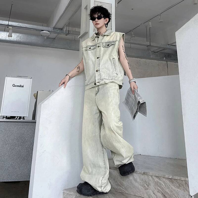 LUZHEN 2026 Set Dua Potong Den - Men Fashion Jeans ulasan dan harga