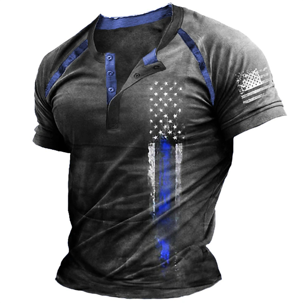 Kaos Henry Pria Motif Bendera  - Queer Men'S Fashion ulasan dan harga