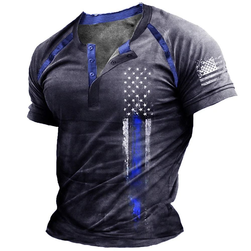 Kaos Henry Pria Motif Bendera  - Queer Men'S Fashion ulasan dan harga