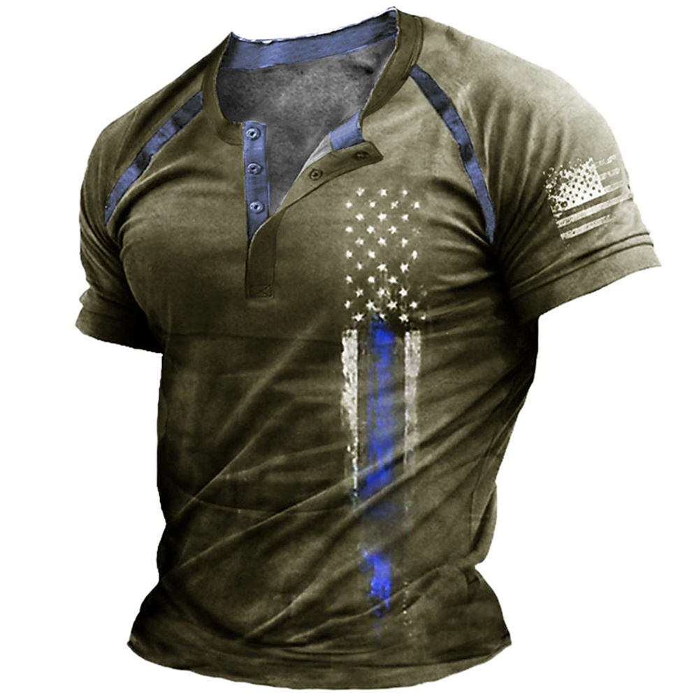 Kaos Henry Pria Motif Bendera  - Queer Men'S Fashion ulasan dan harga